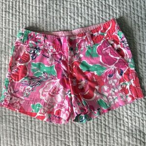 Lilly Pulitzer Pink and Green Bermuda Shorts Vibrant Floral